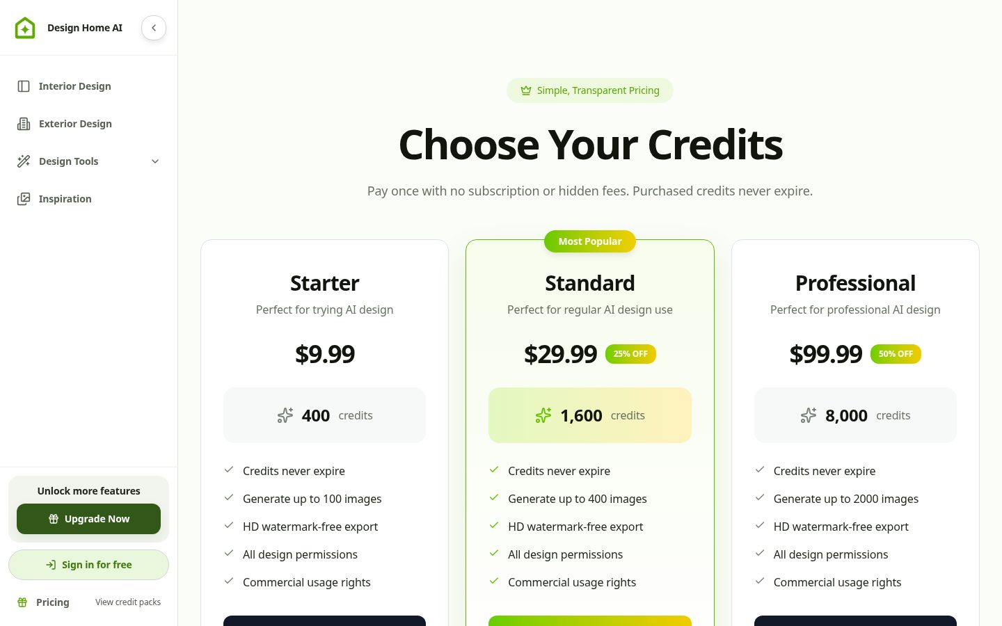Design Home AI Pricing