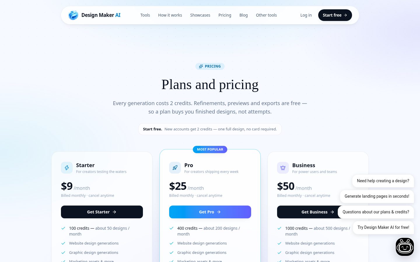 design maker ai Pricing