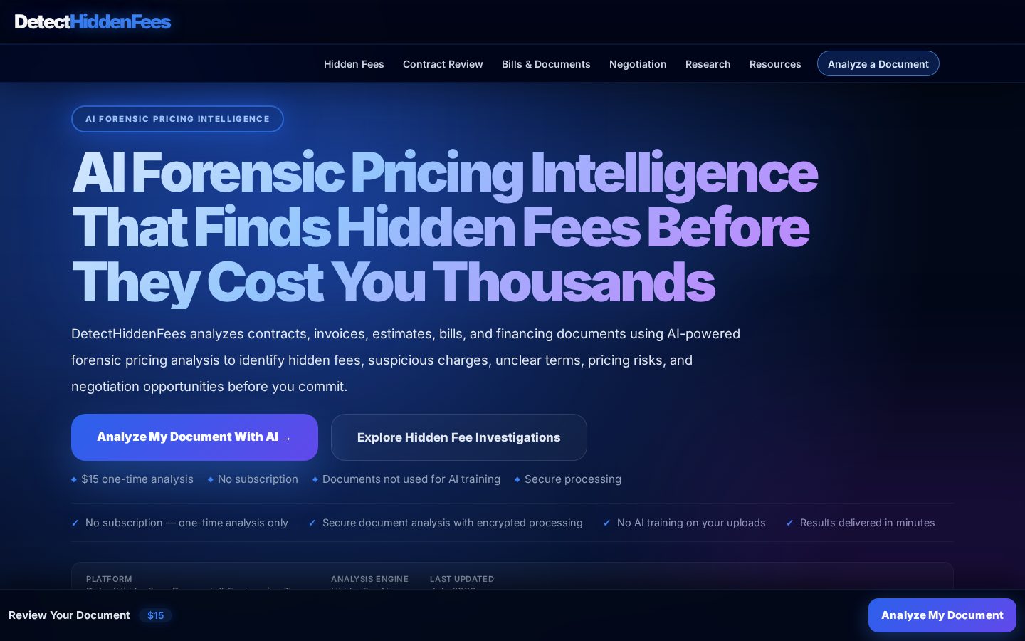 DetectHiddenFees Homepage