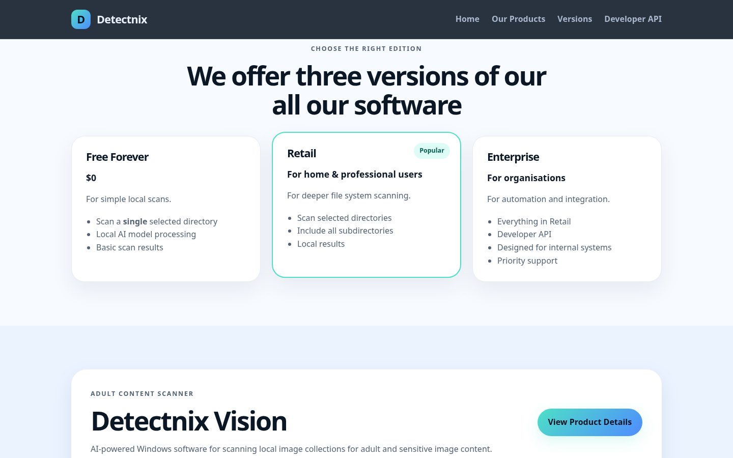 Detectnix Vision Adult Content Scanner Pricing