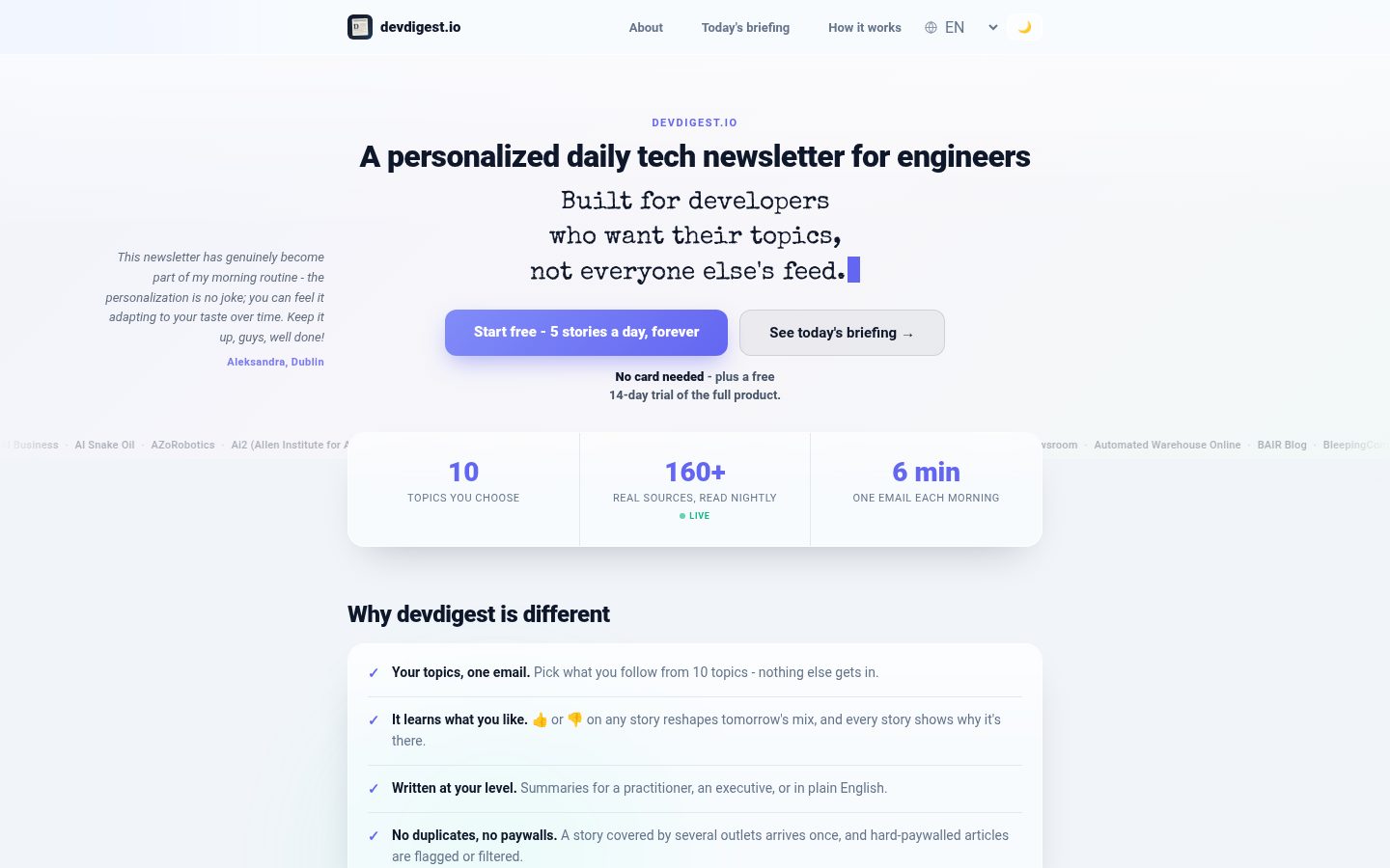 devdigest.io Homepage