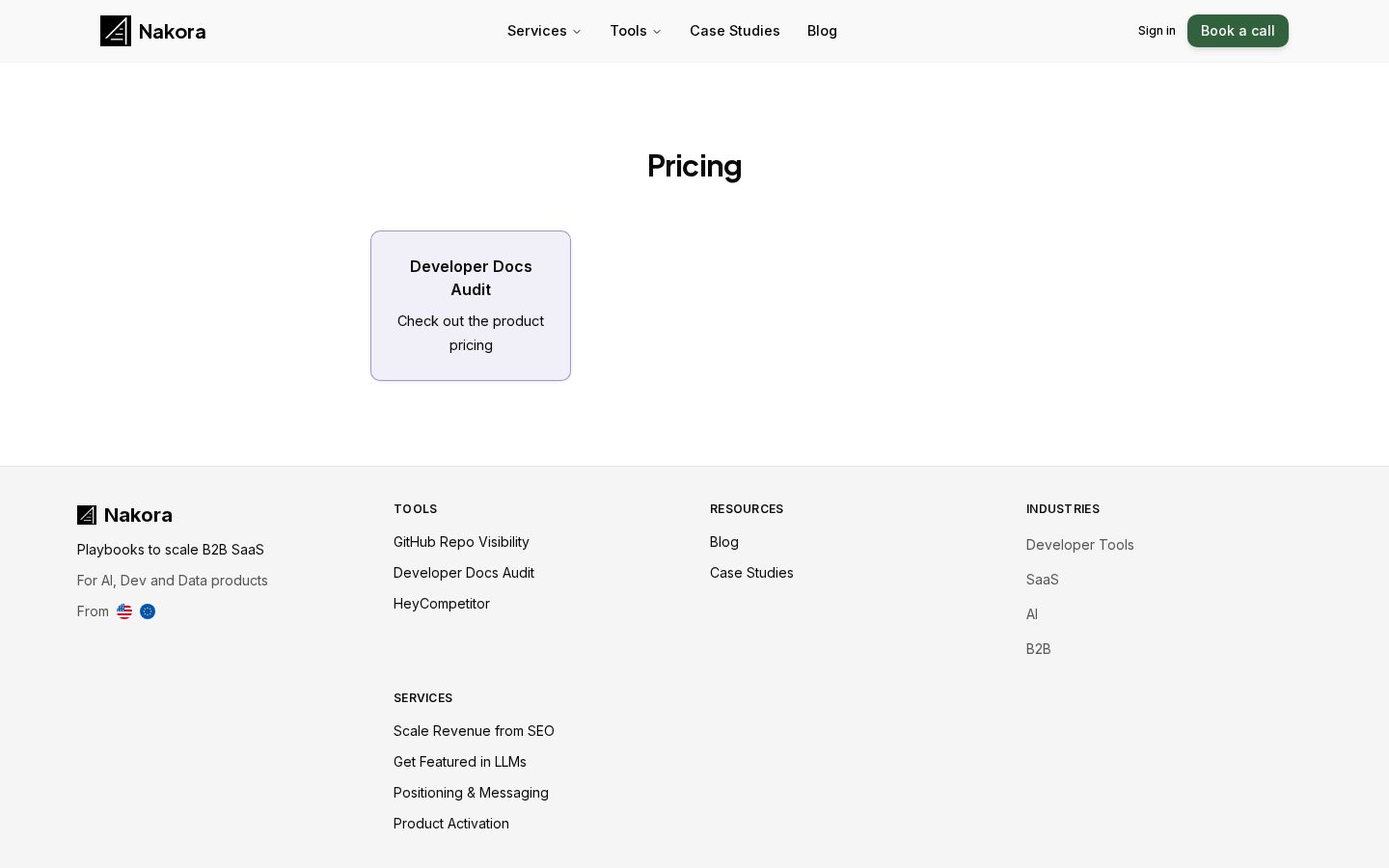 Developer Docs Audit Pricing
