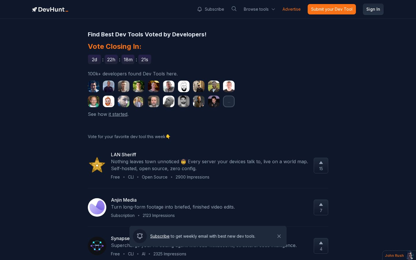 DevHunt Homepage