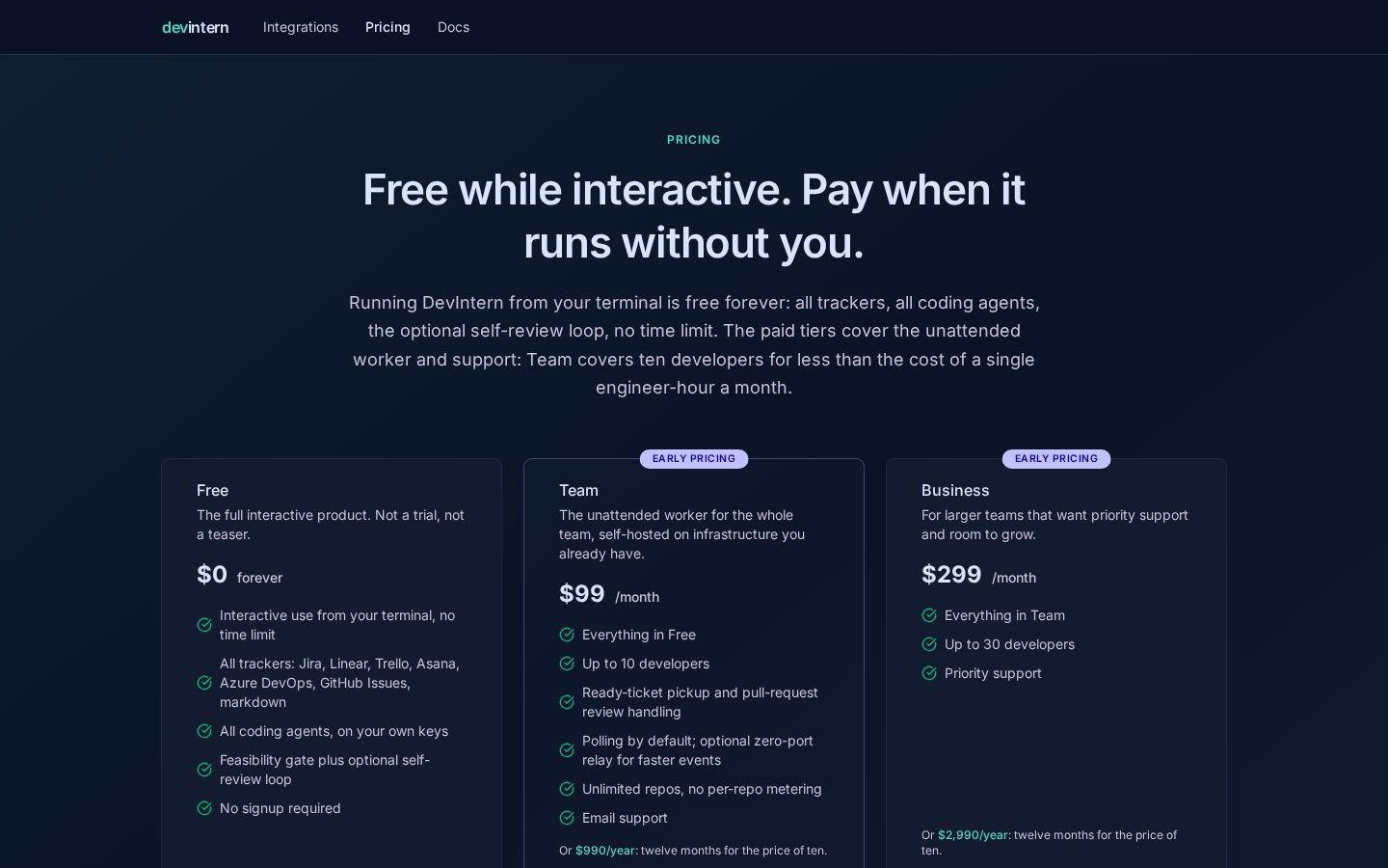 DevIntern Pricing