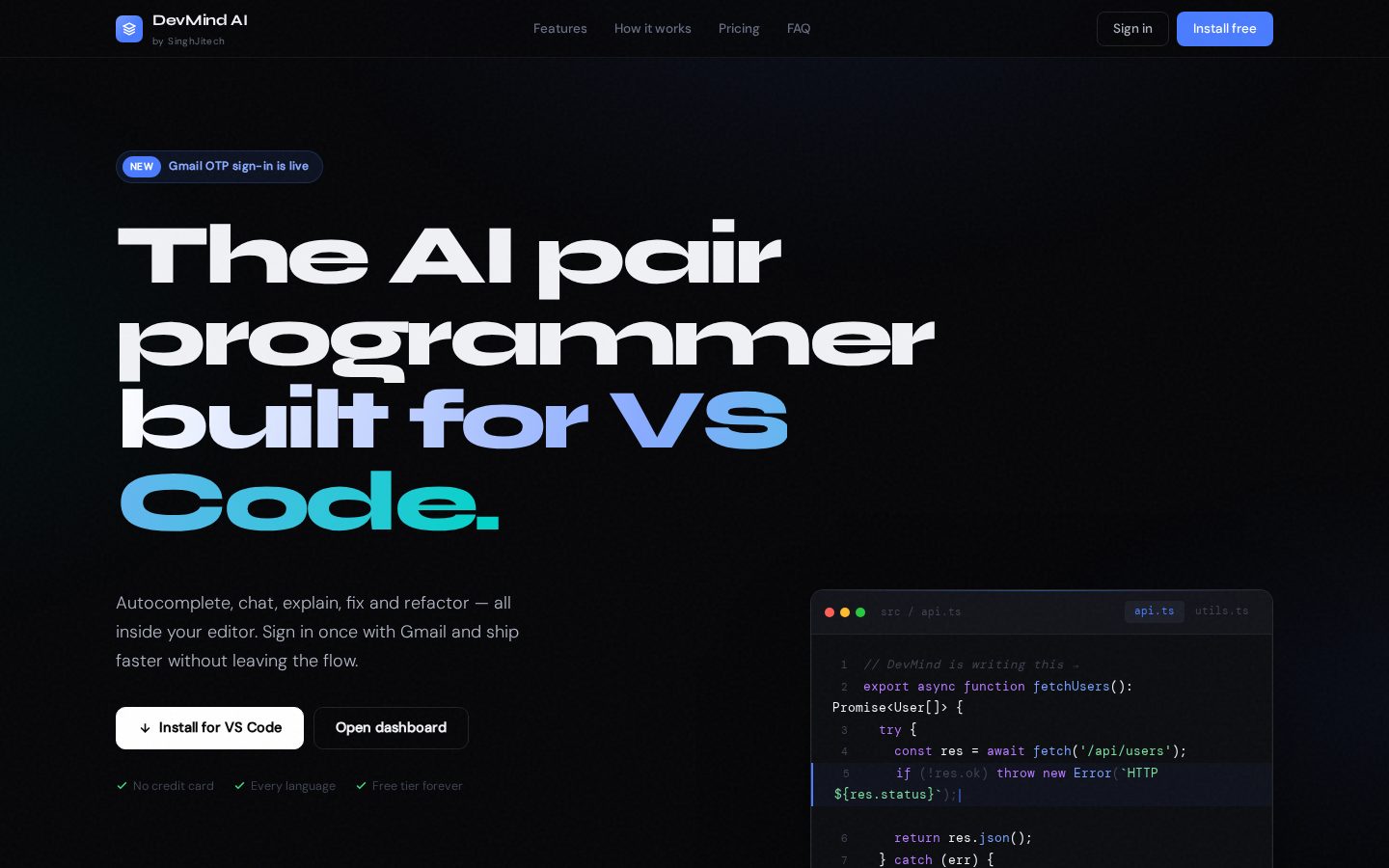 DevMind AI Homepage