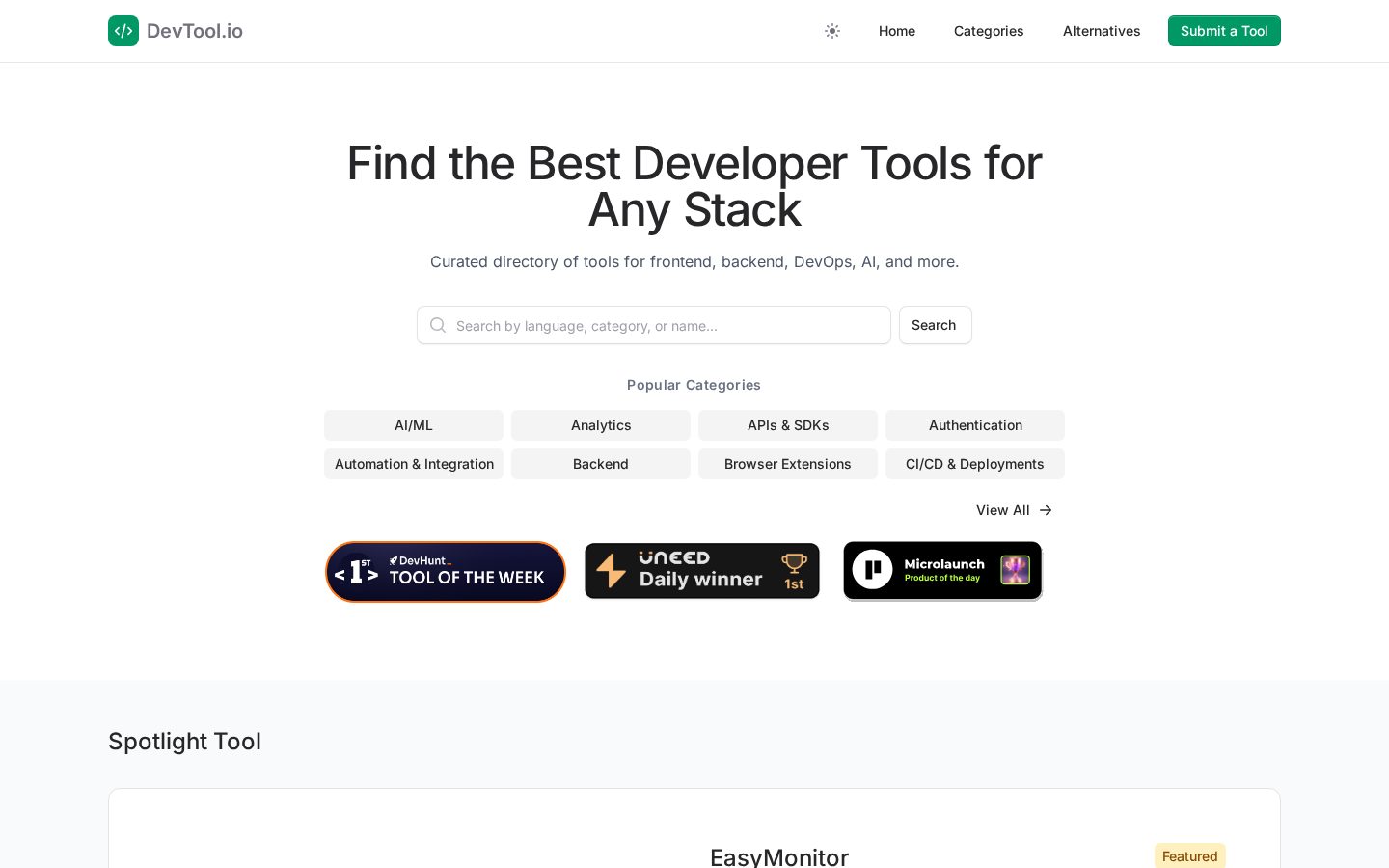 DevTool.io Homepage