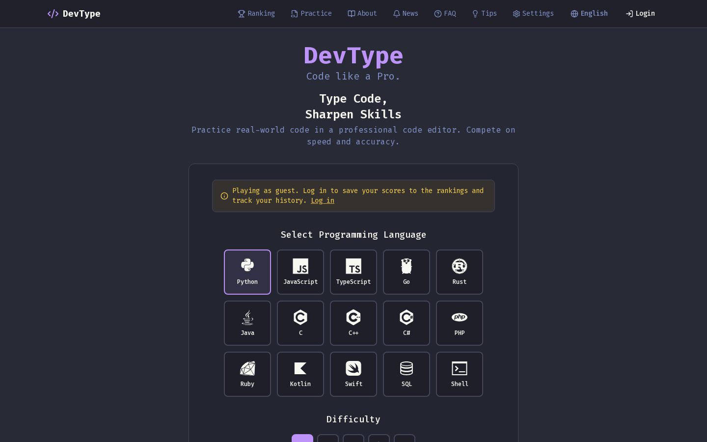 DevType Homepage