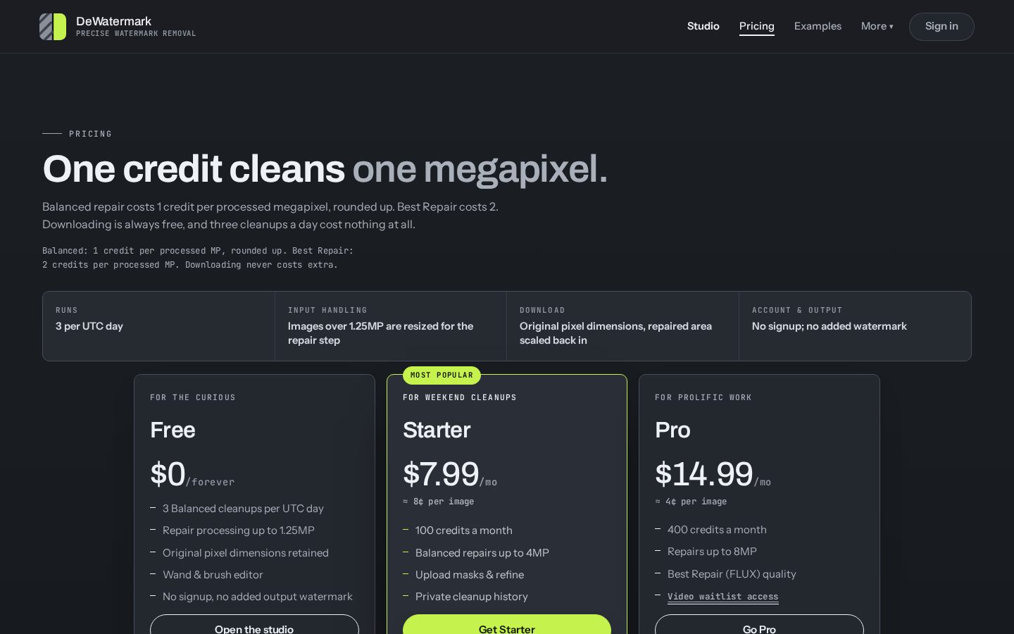 Dewatermark Pricing