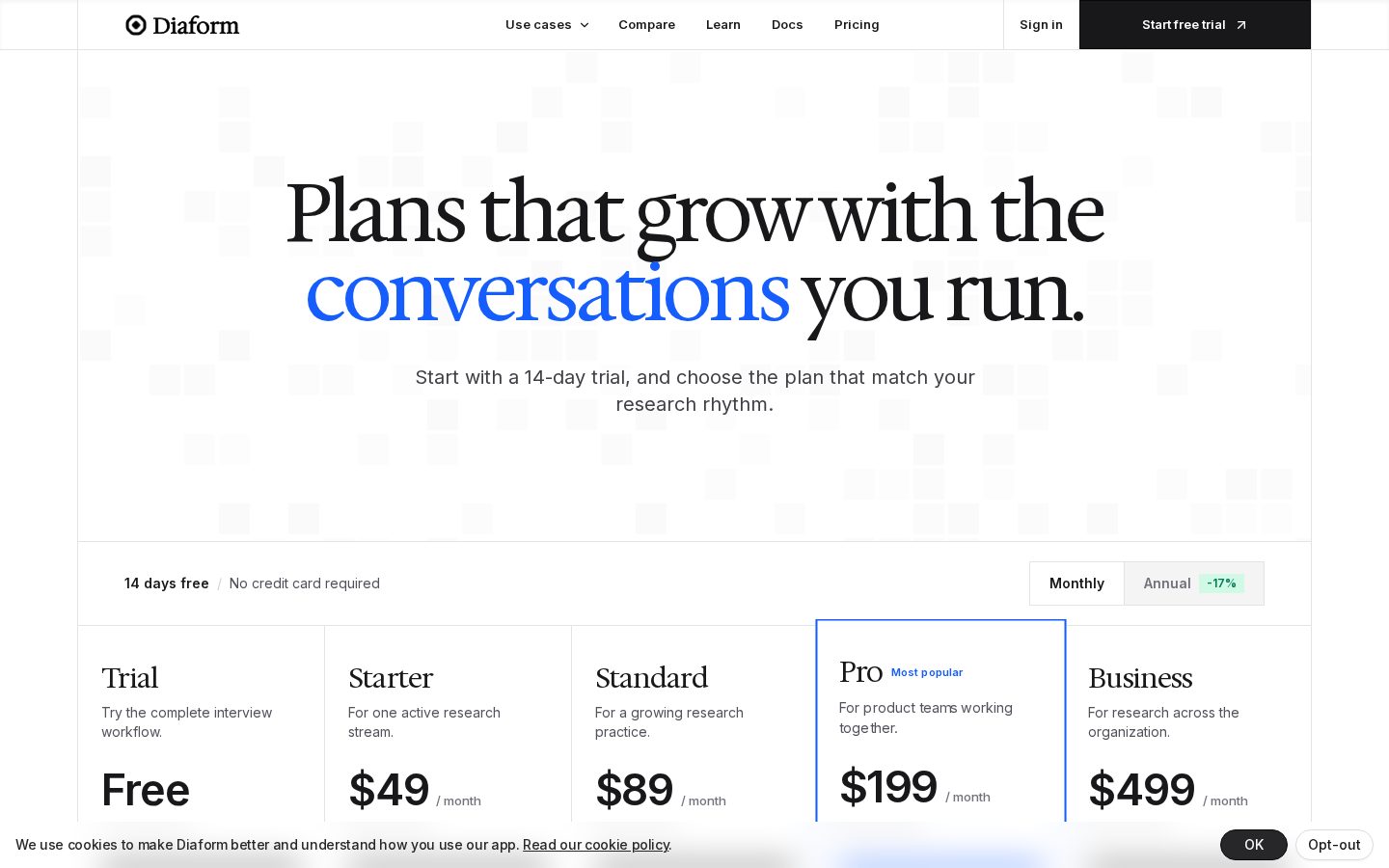 Diaform Pricing
