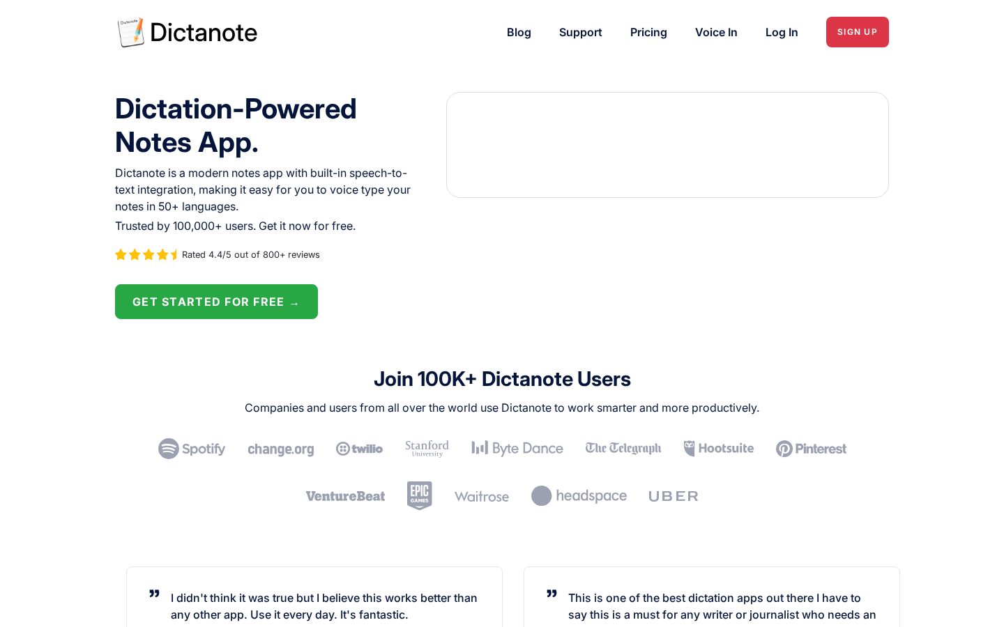Dictanote Homepage