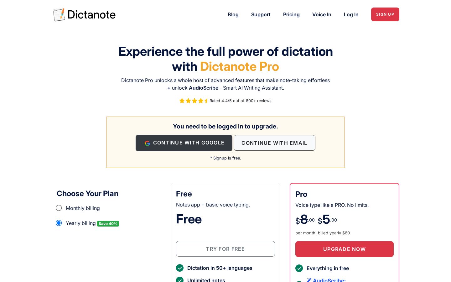 Dictanote Pricing