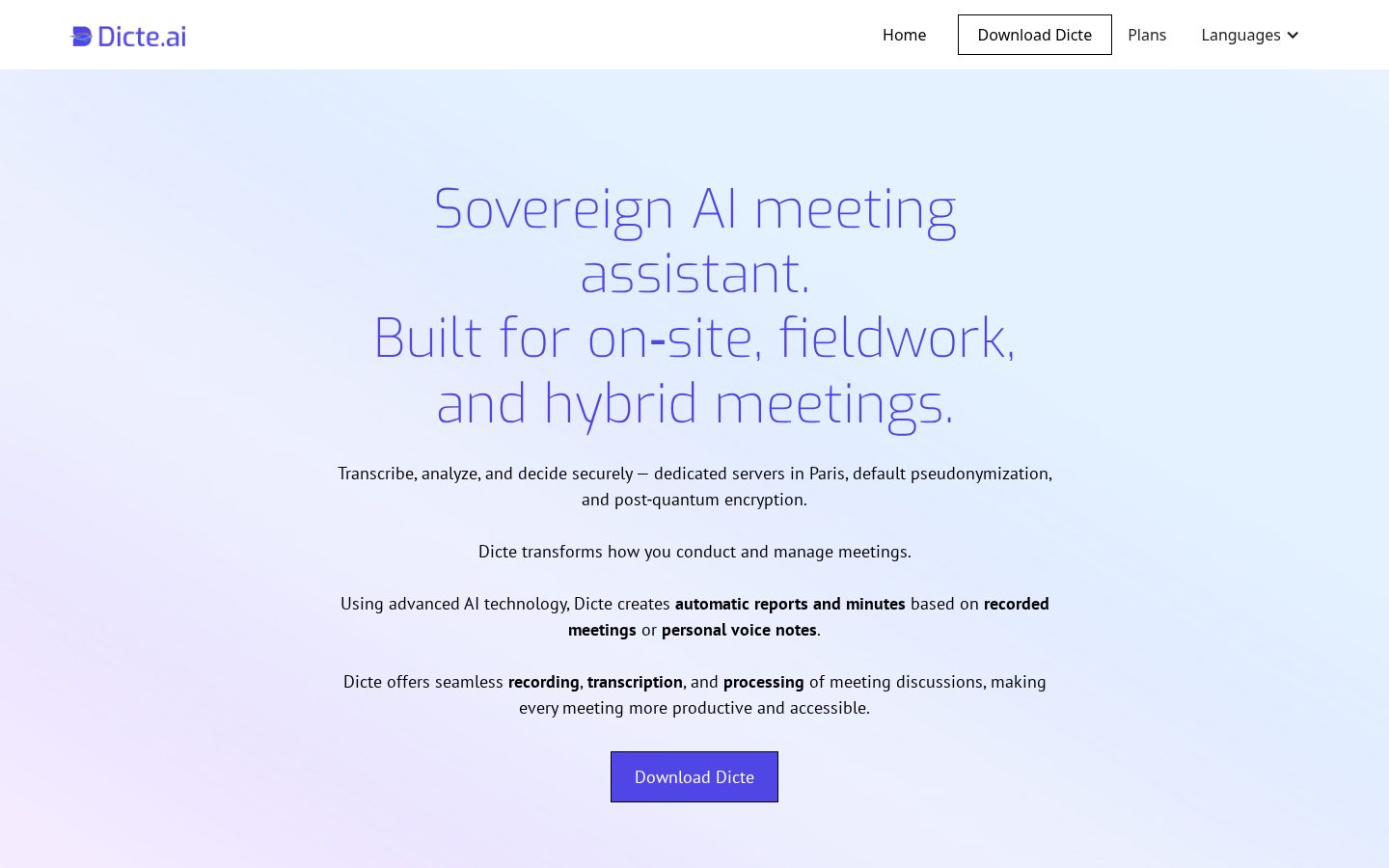 Dicte.ai Homepage