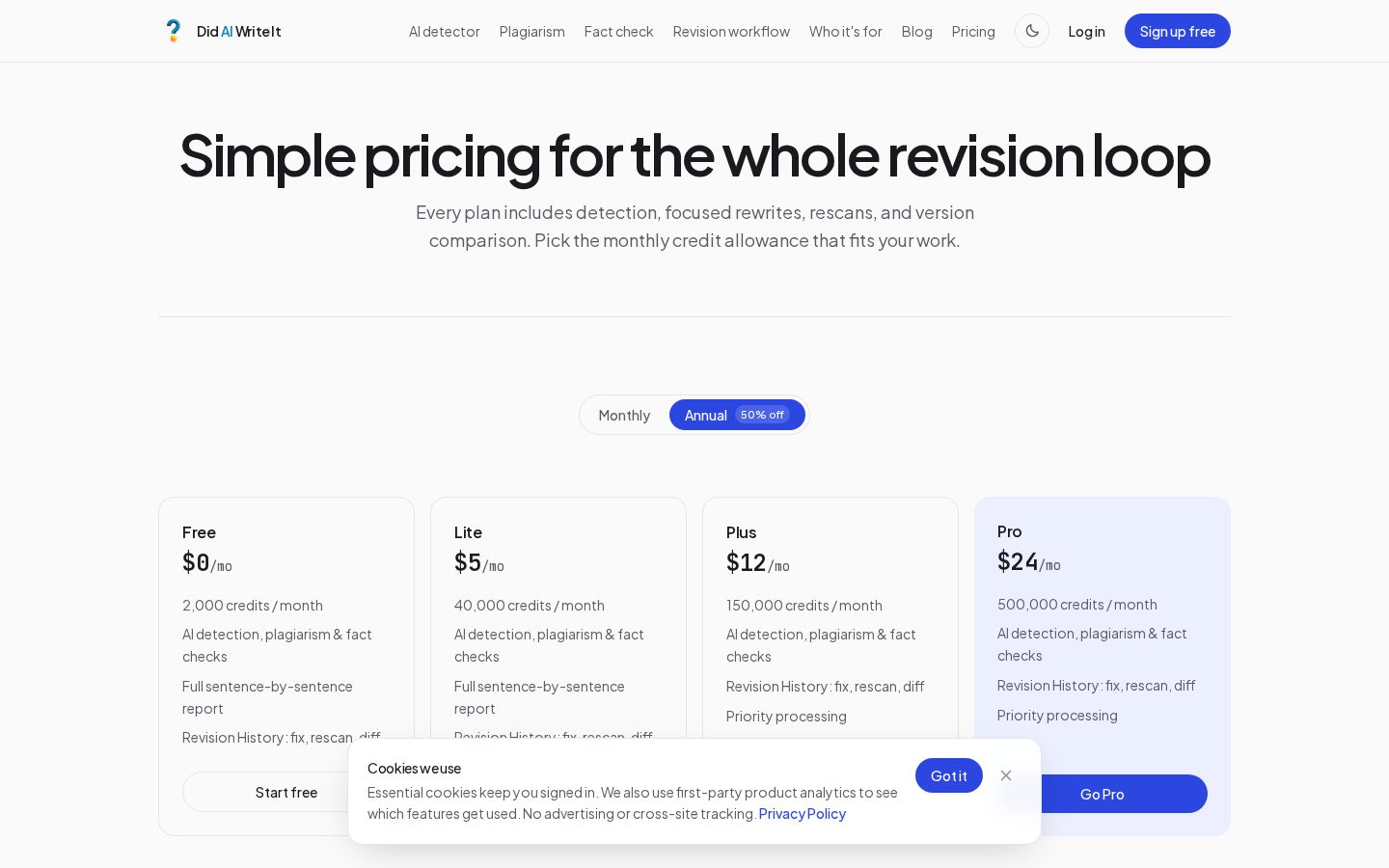 Did AI Write It? Pricing