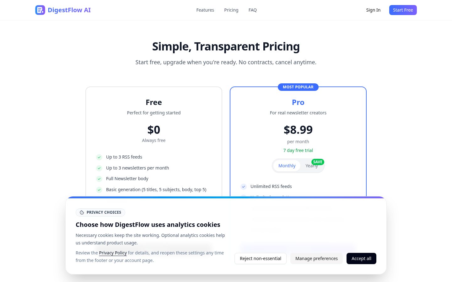 DigestFlow AI Pricing