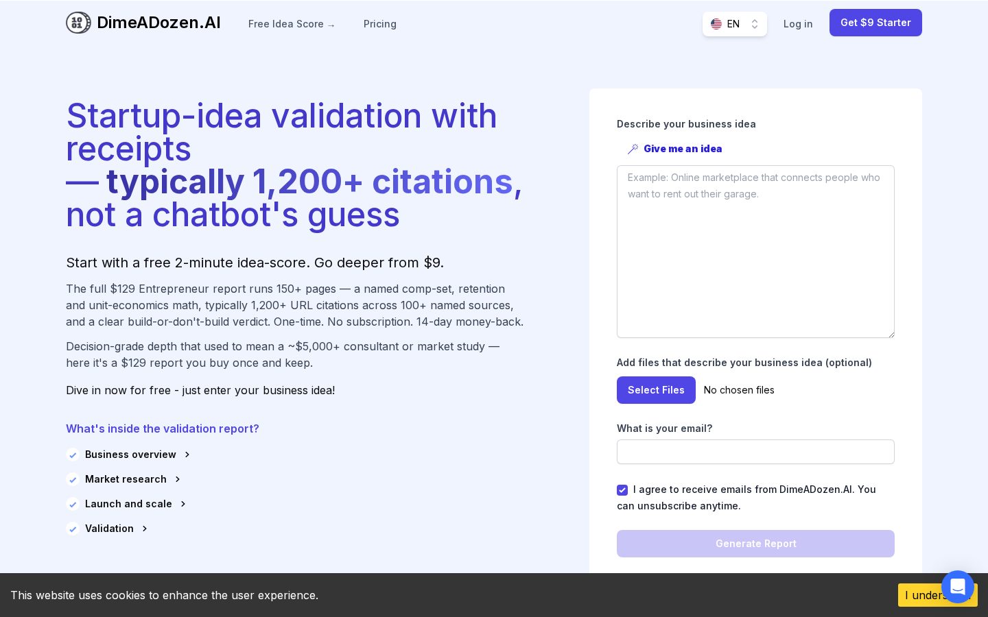 DimeADozen.ai Homepage