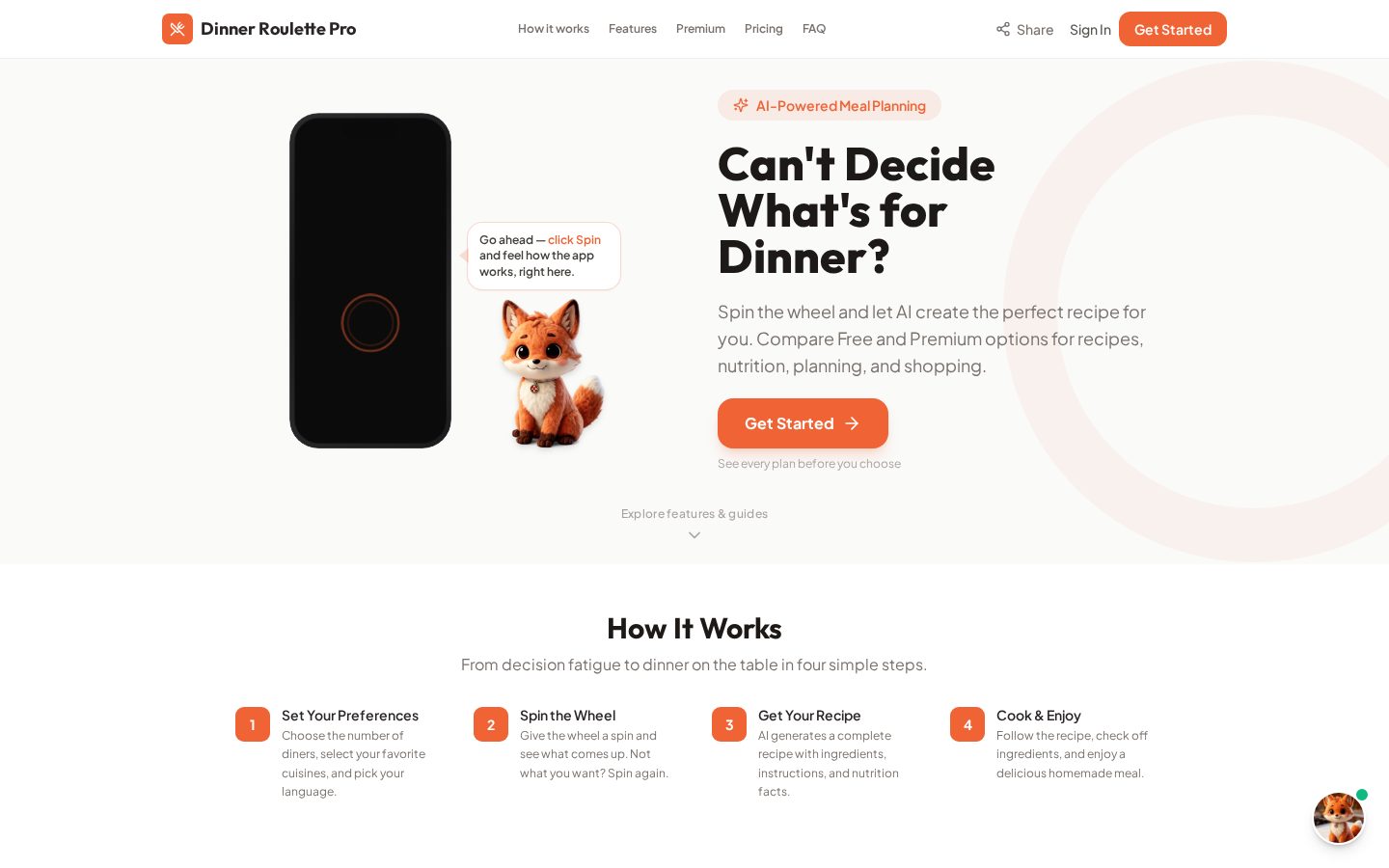 Dinner Roulette Pro Homepage