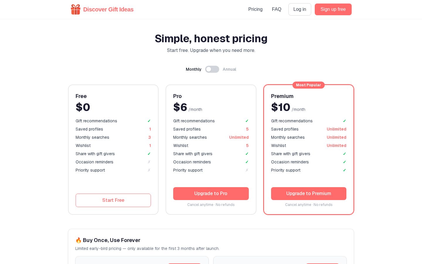 Discover Gift Ideas Pricing