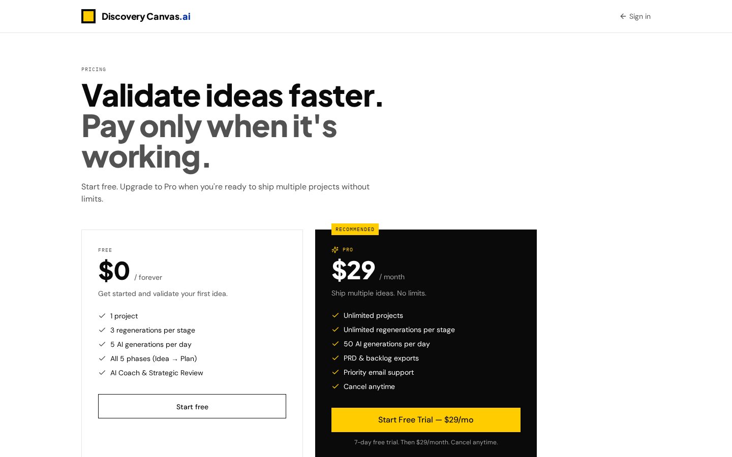 Discovery Canvas AI Pricing