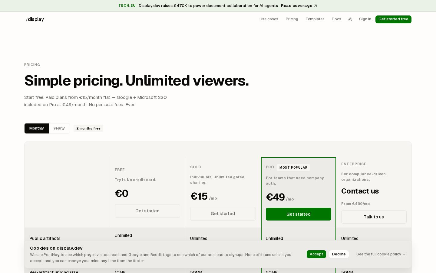 display.dev Pricing