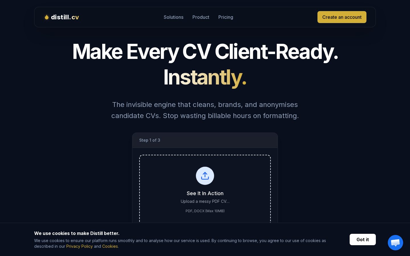 Distill.cv Homepage