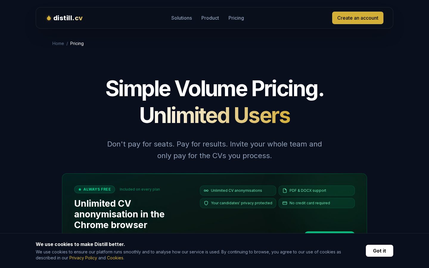 Distill.cv Pricing