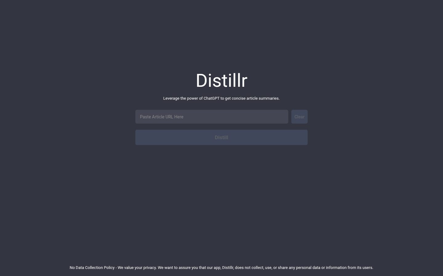 Distillr Homepage