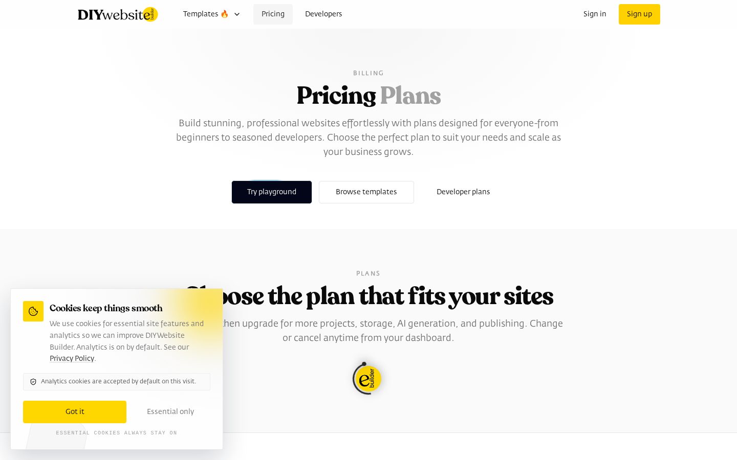 DIY Website Builder Pricing