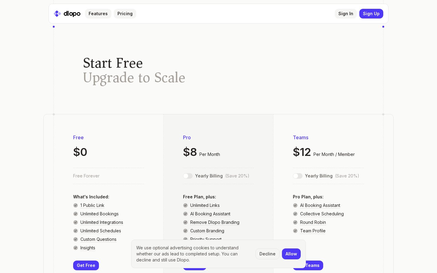 Dlopo Pricing