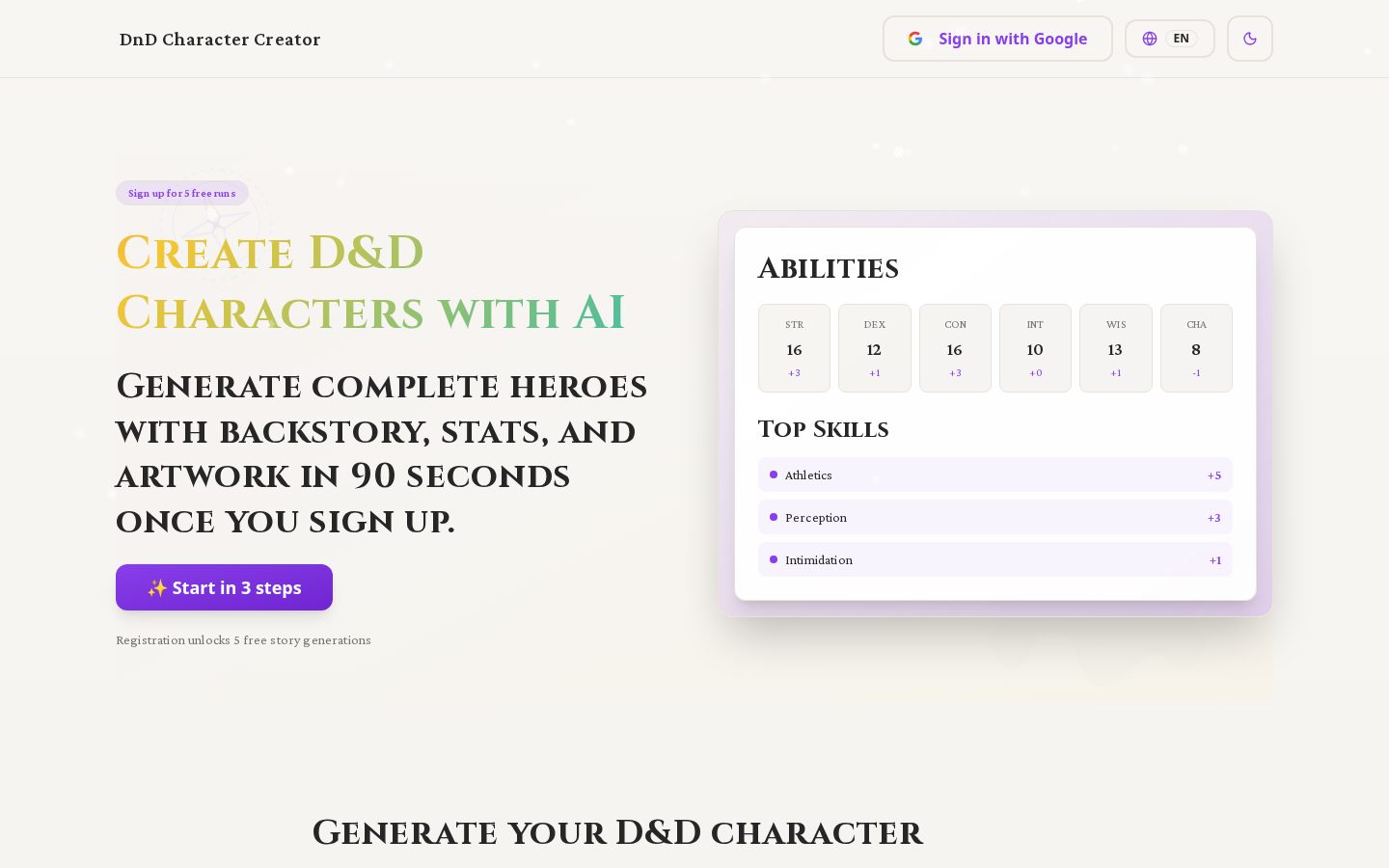 dnd character creator Homepage