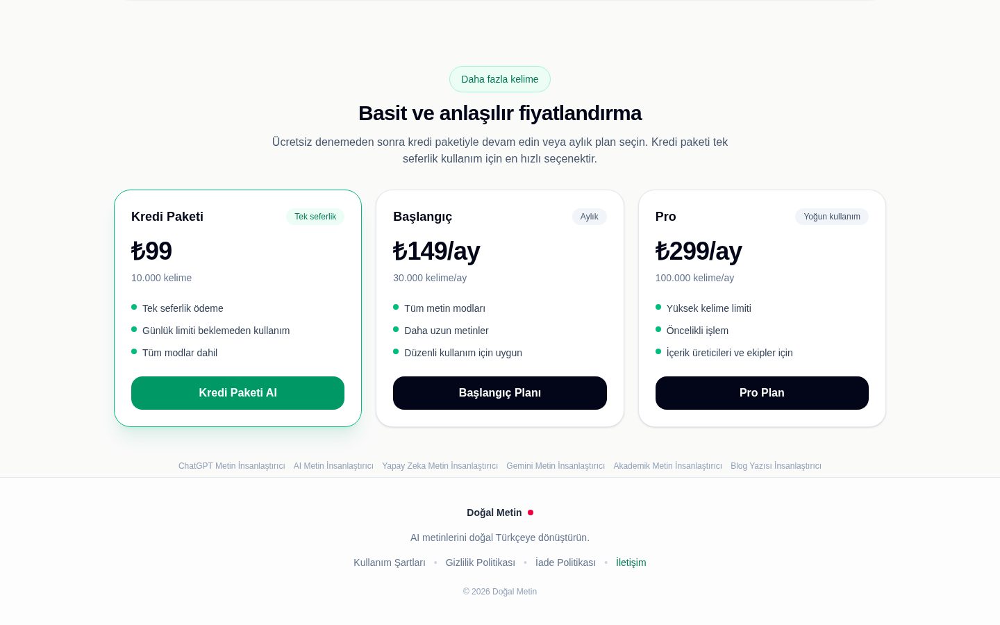 Doğal Metin Pricing