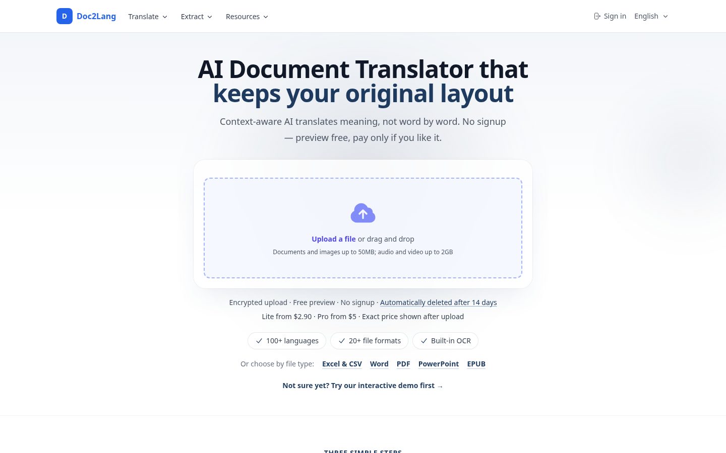 Doc2Lang Homepage