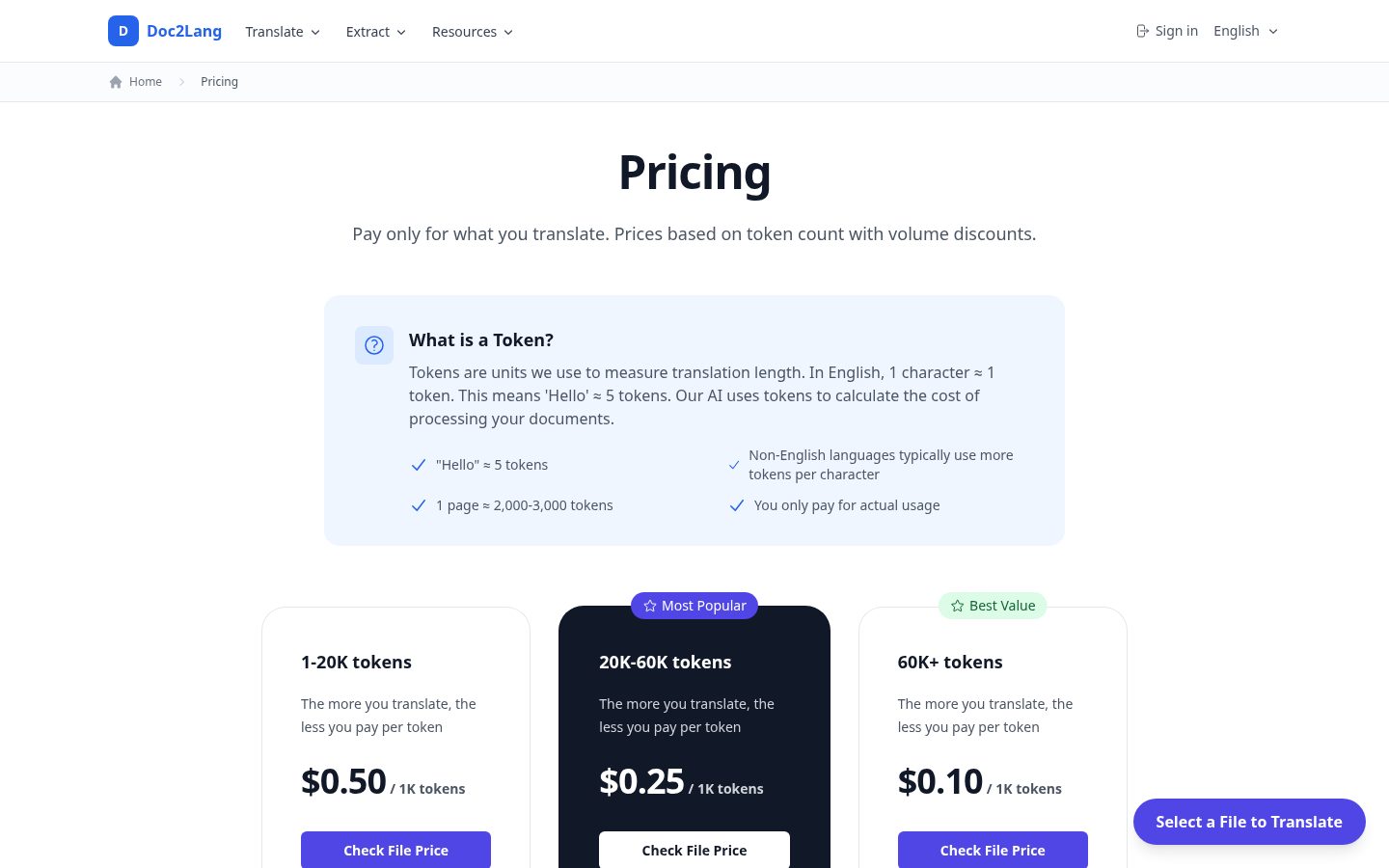Doc2Lang Pricing