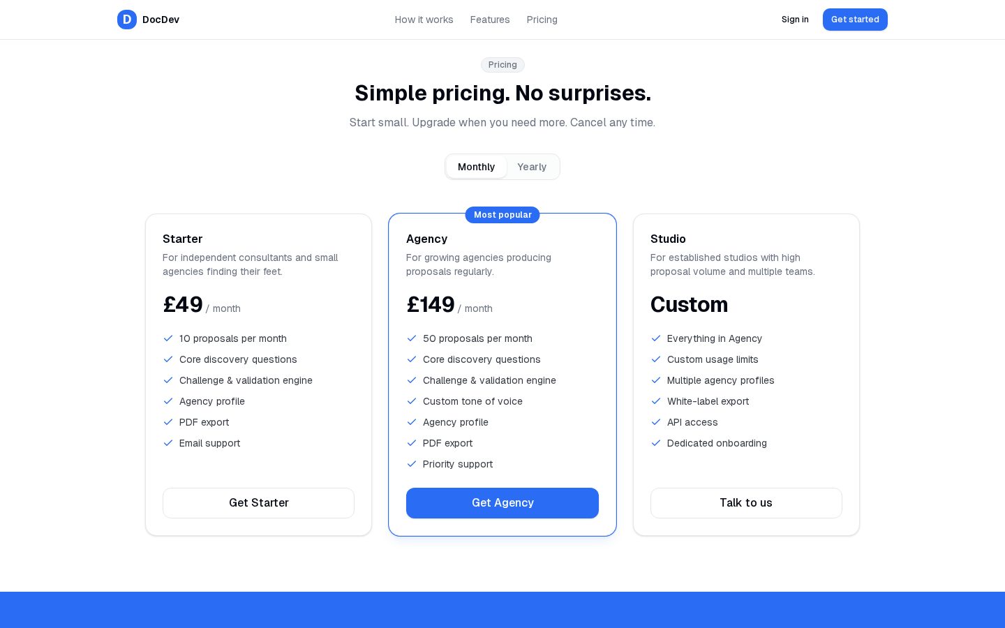 DocDev Pricing