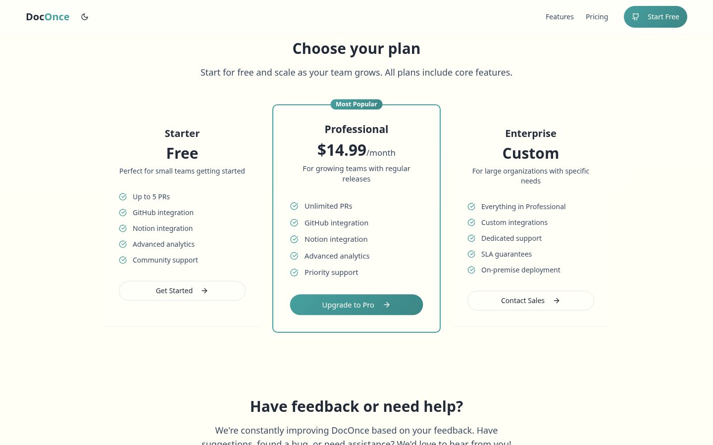 DocOnce Pricing