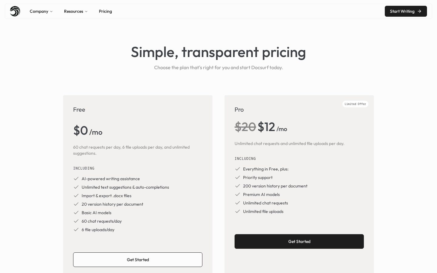 Docsurf Pricing