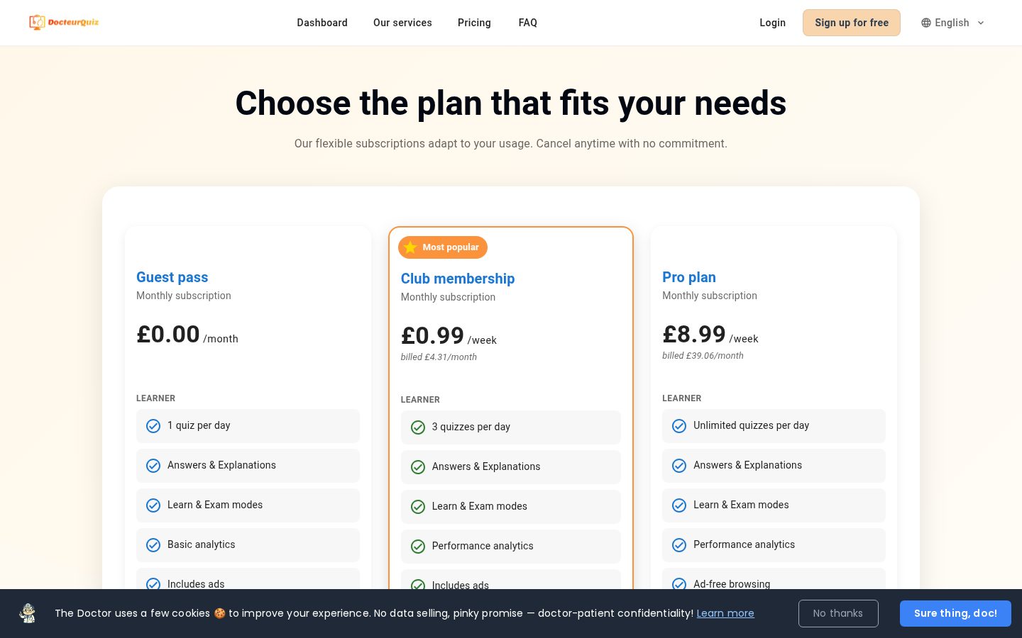DocteurQuiz Pricing