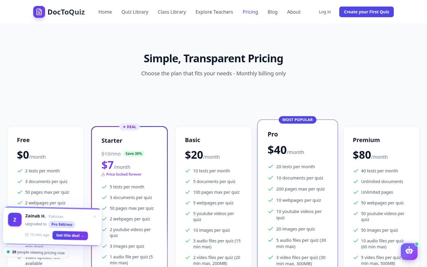 DocToQuiz Pricing