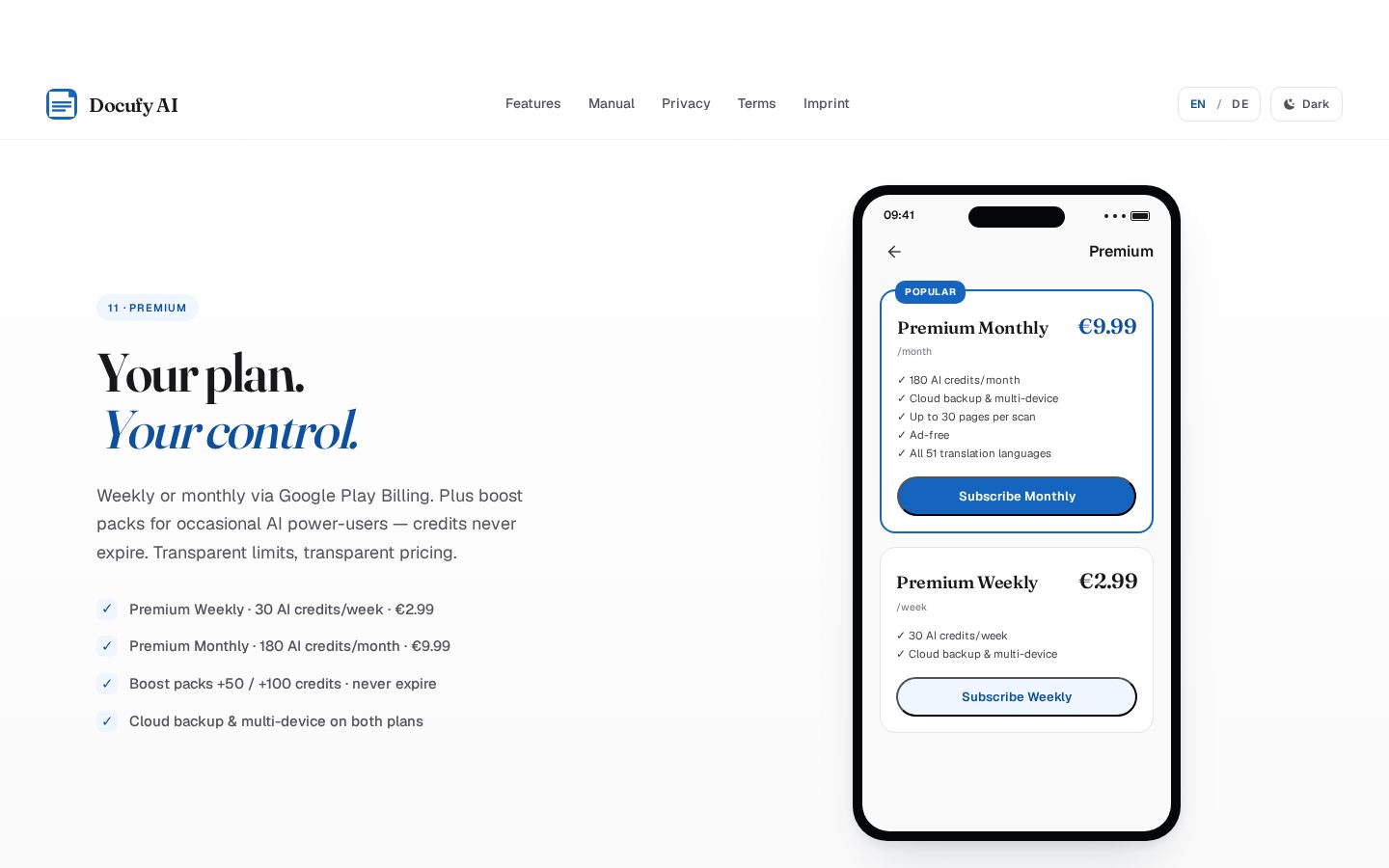 Docufy AI Pricing