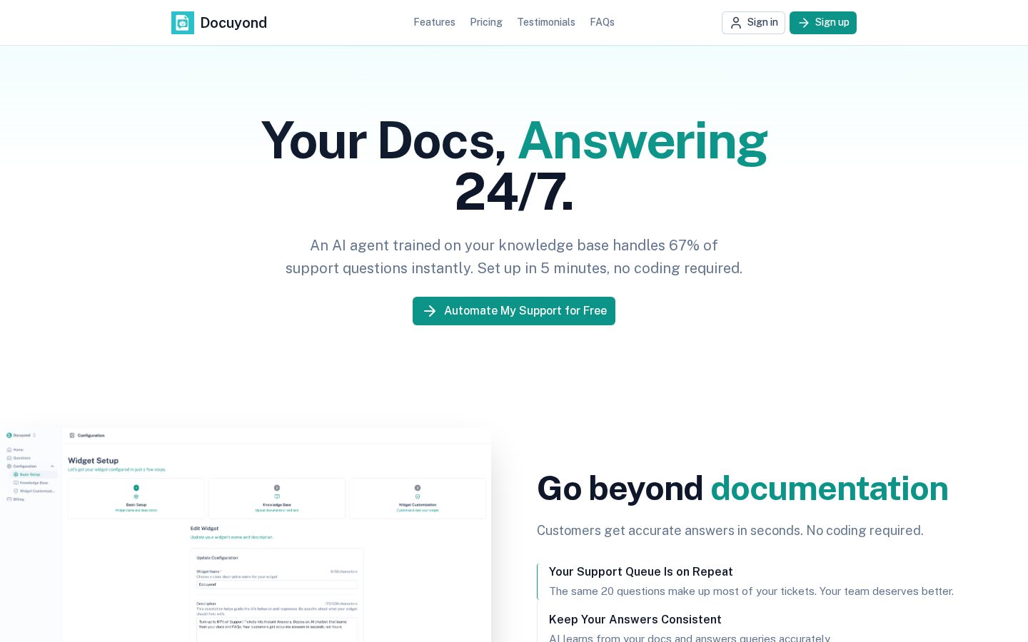 Docuyond - Answer customers accurately, 24/7 Homepage