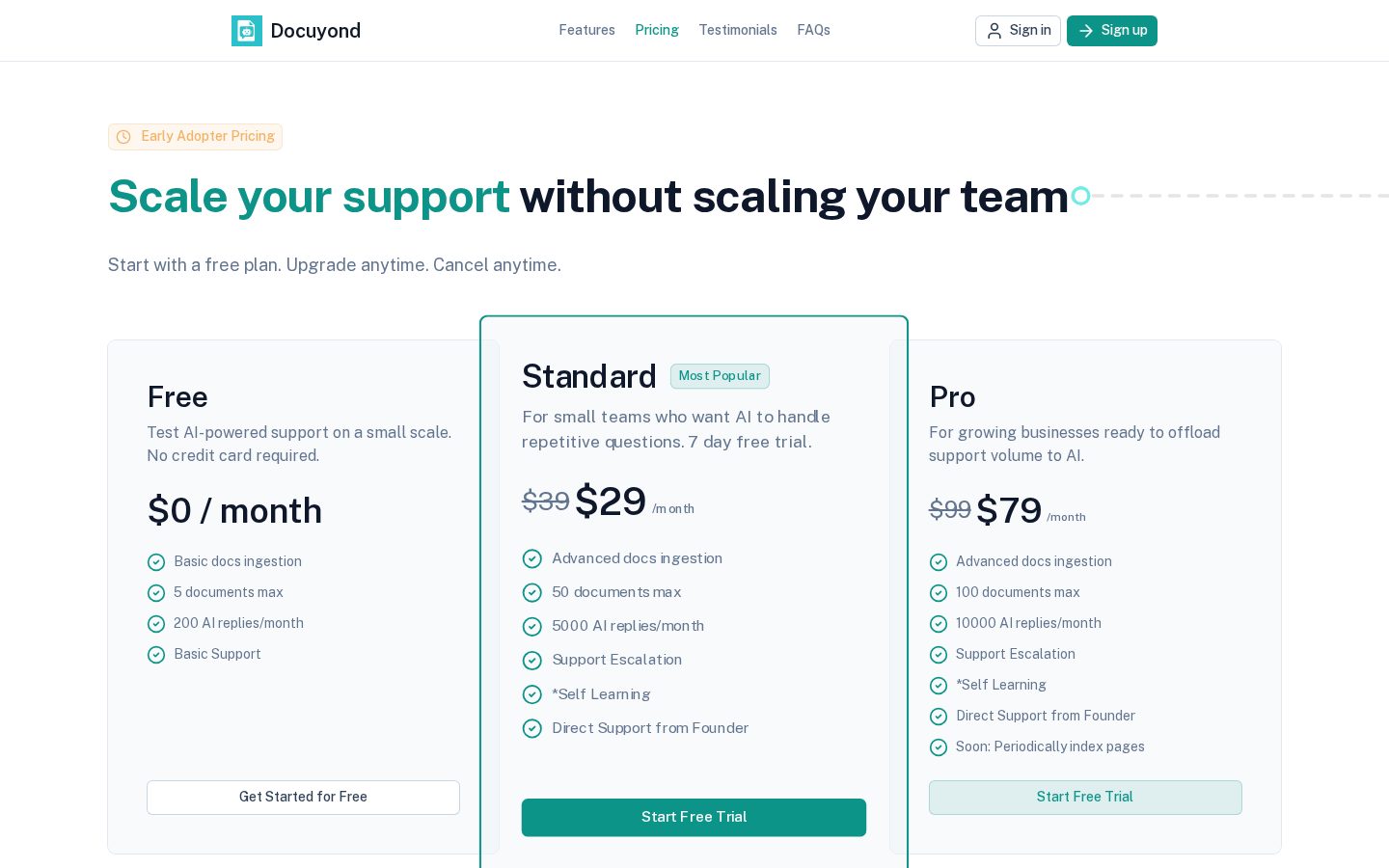 Docuyond - Answer customers accurately, 24/7 Pricing