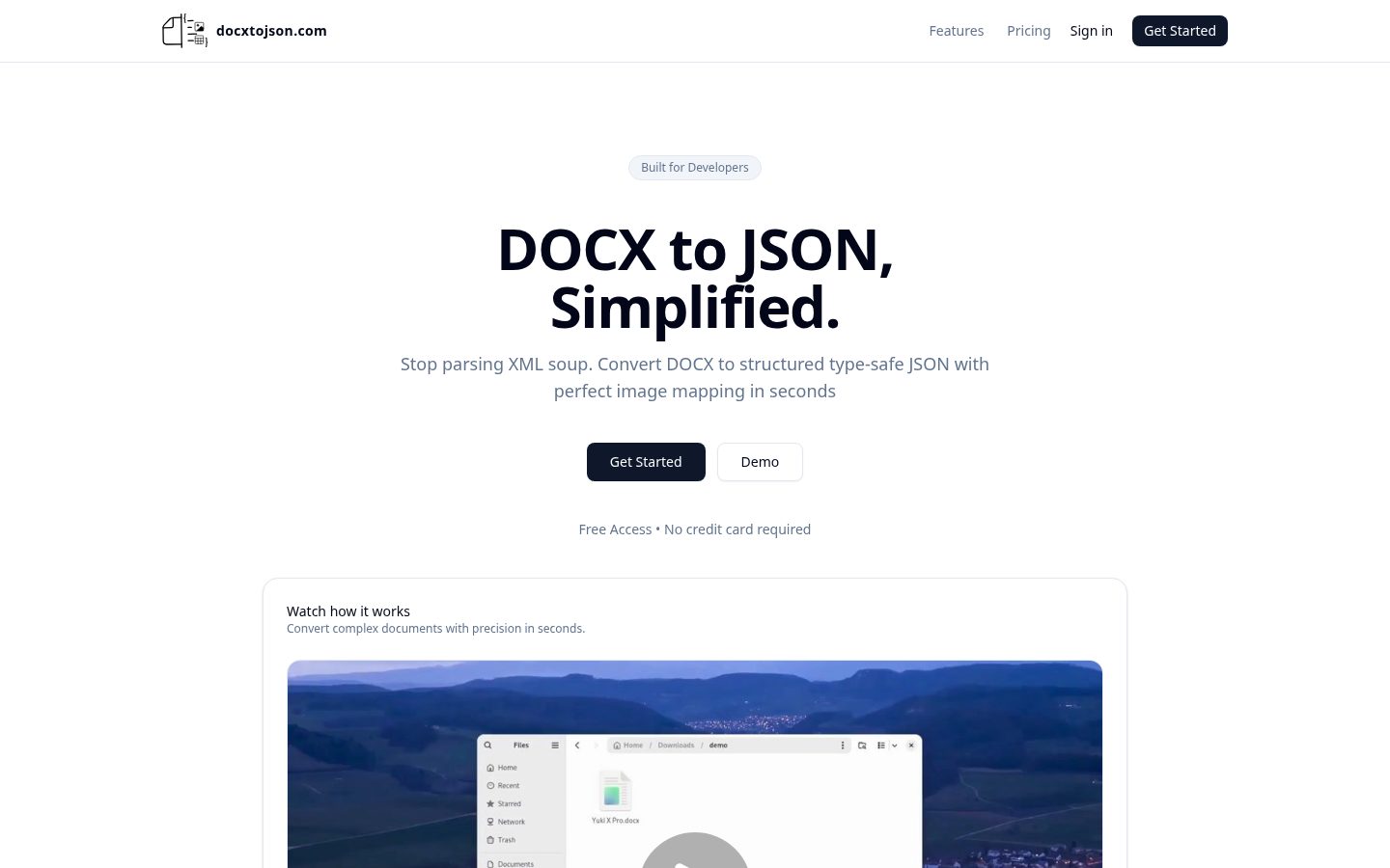 DOCX to JSON Converter Homepage