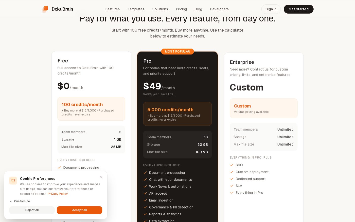 DokuBrain Pricing