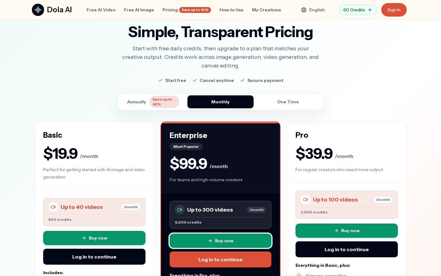 Dola AI Pricing