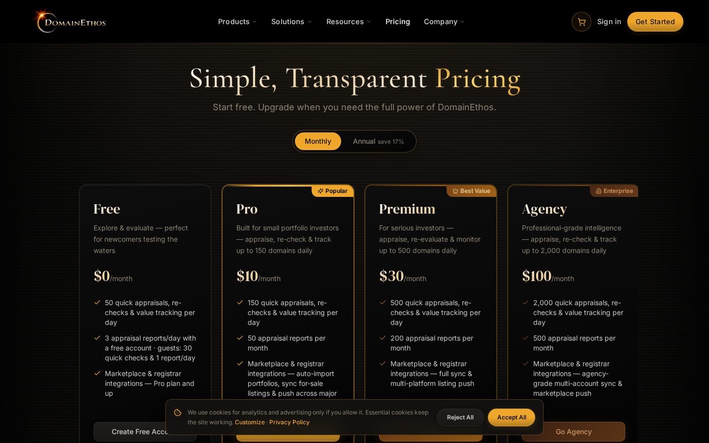 DomainEthos Pricing