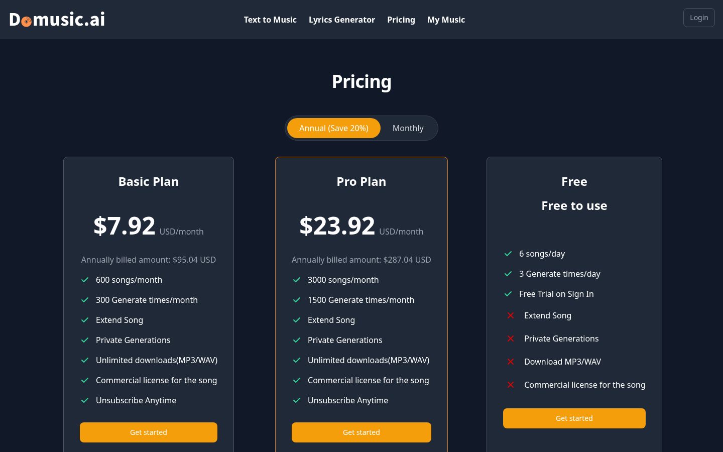 Domusic AI Pricing