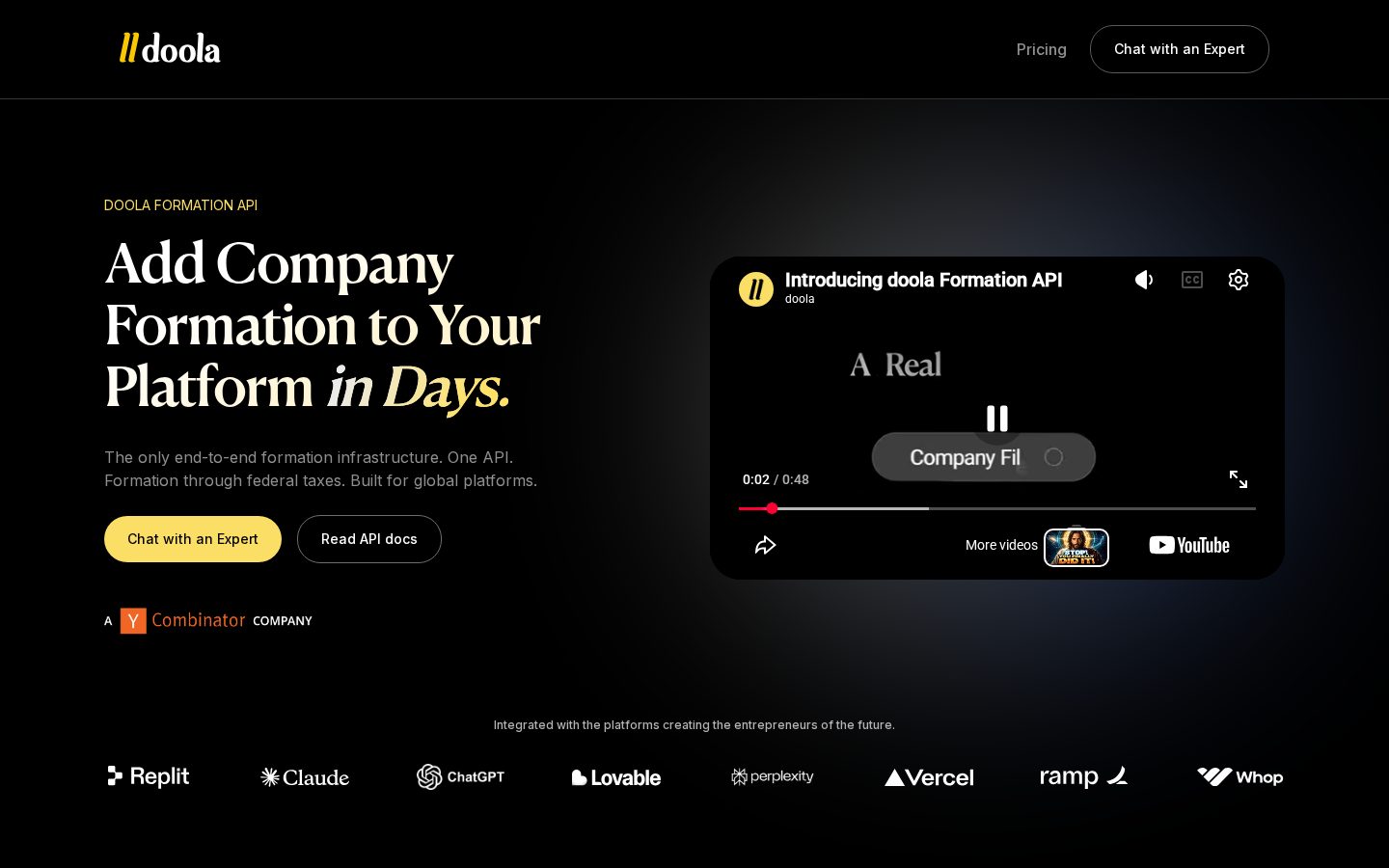 doola MCP for US LLC Formation Homepage