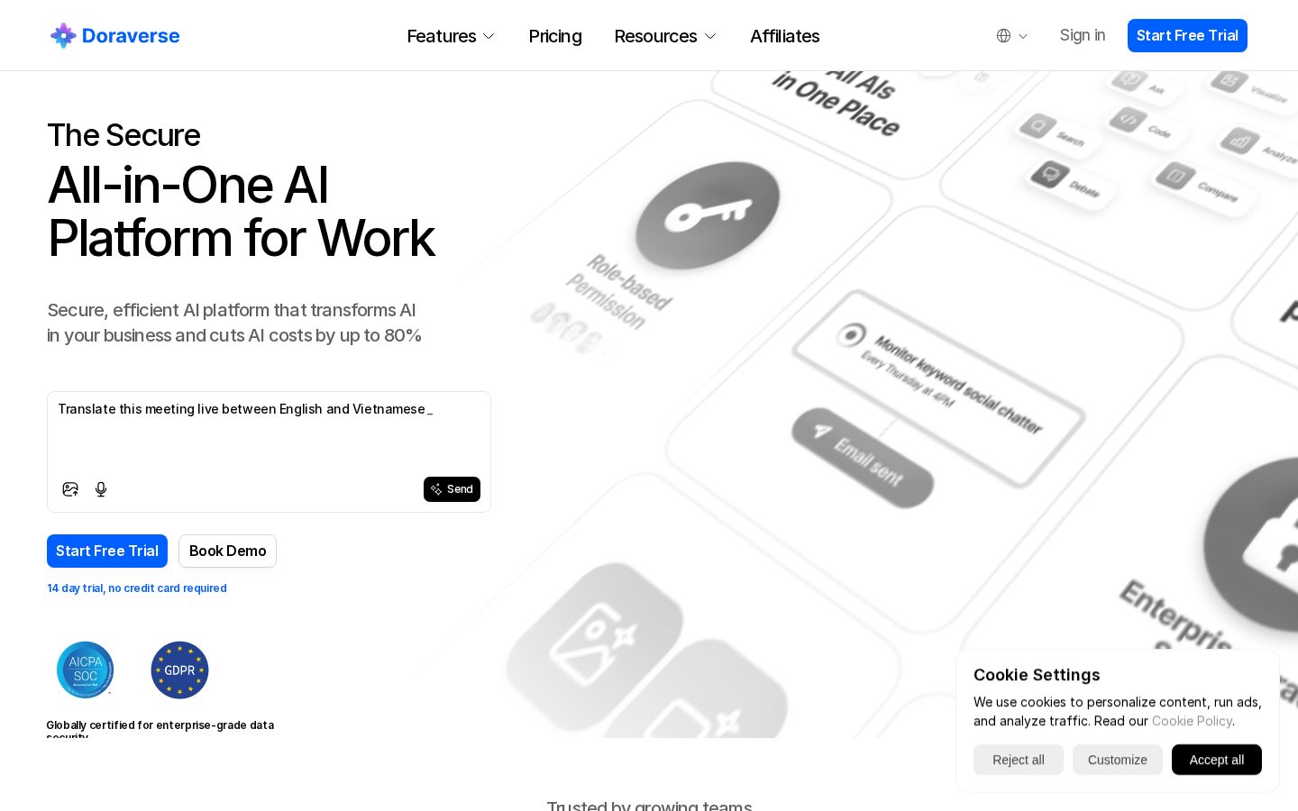 Doraverse's All-in-One AI for Meetings Homepage