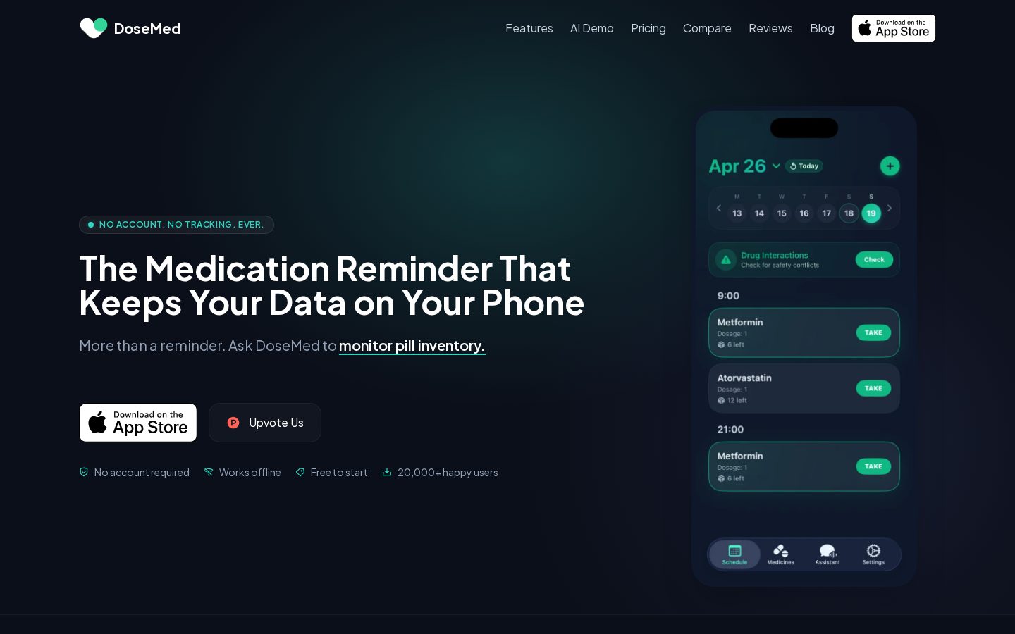 DoseMed Medication Reminder Homepage