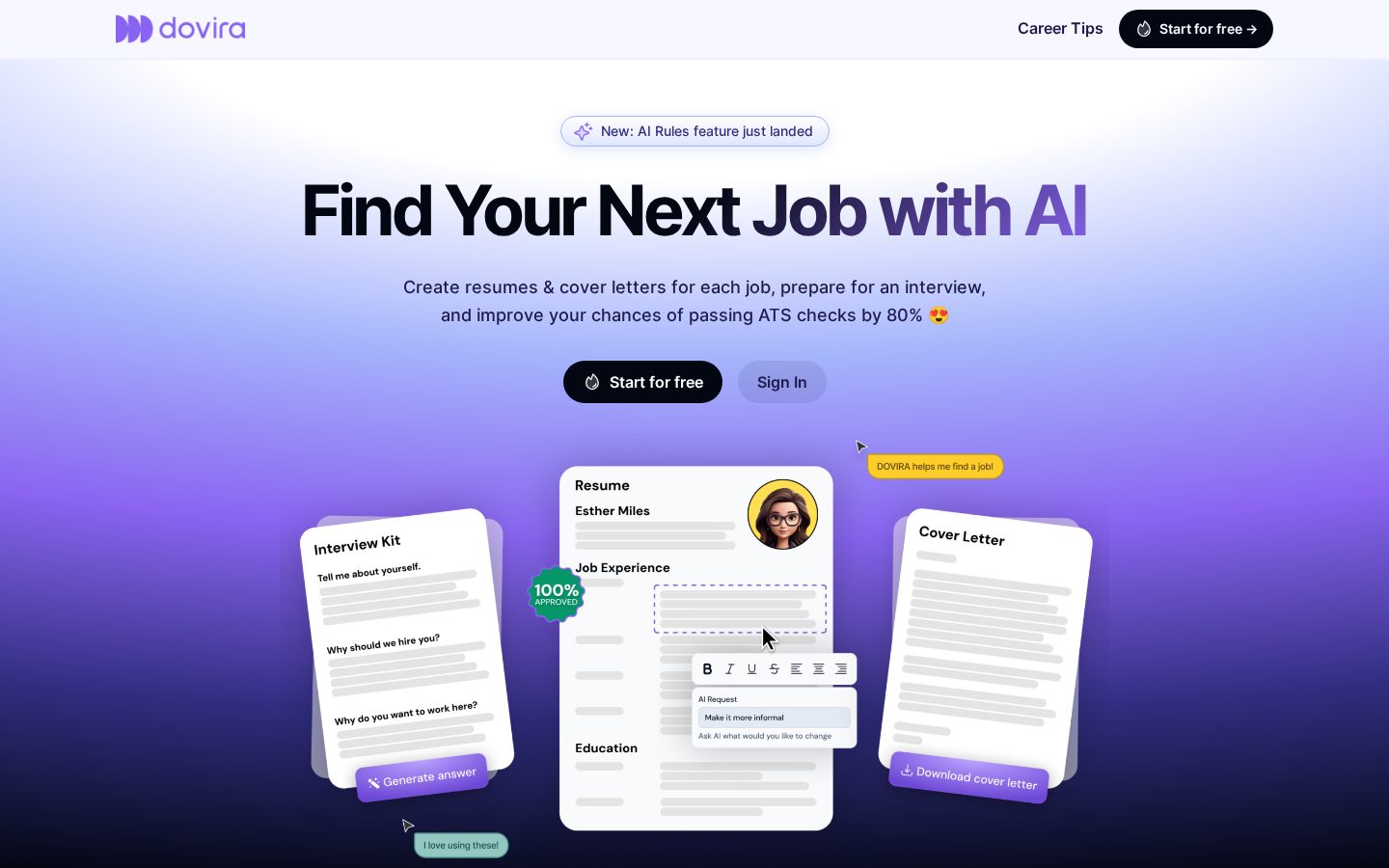 Dovira AI Homepage