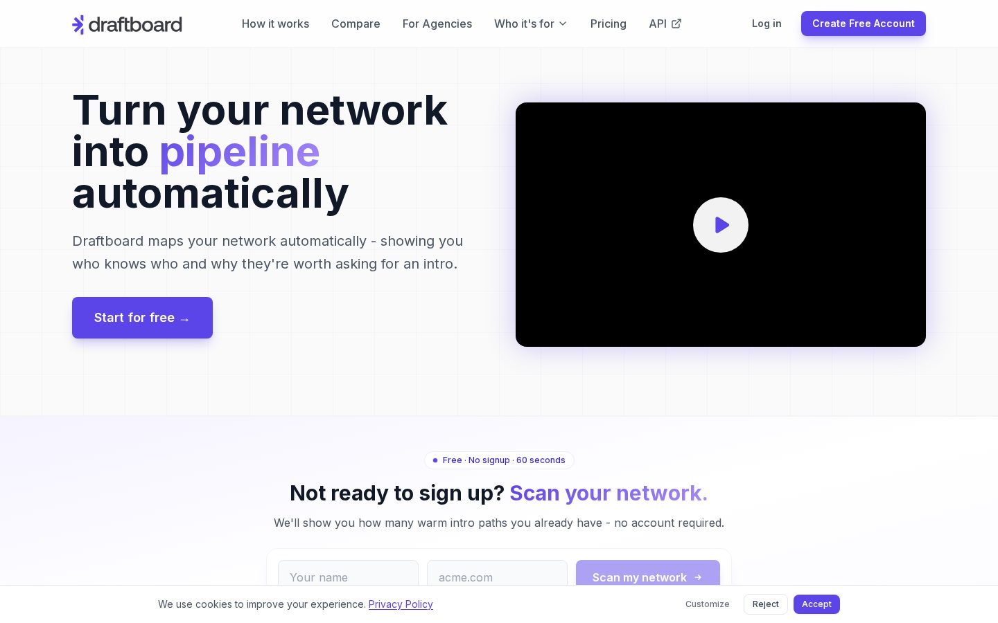 Draftboard Warm Intro Agent Homepage